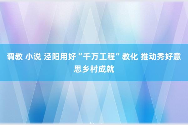 调教 小说 泾阳用好“千万工程”教化 推动秀好意思乡村成就